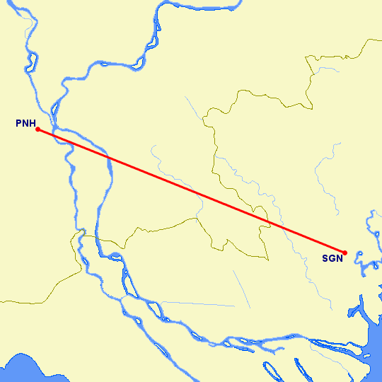 перелет Пномпен — Хошимин на карте