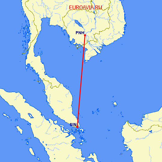 перелет Пномпен — Сингапур на карте