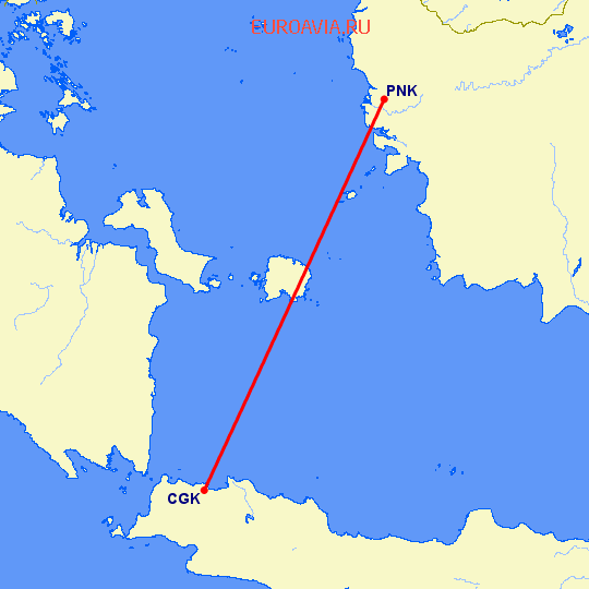 перелет Понтианак — Джакарта на карте