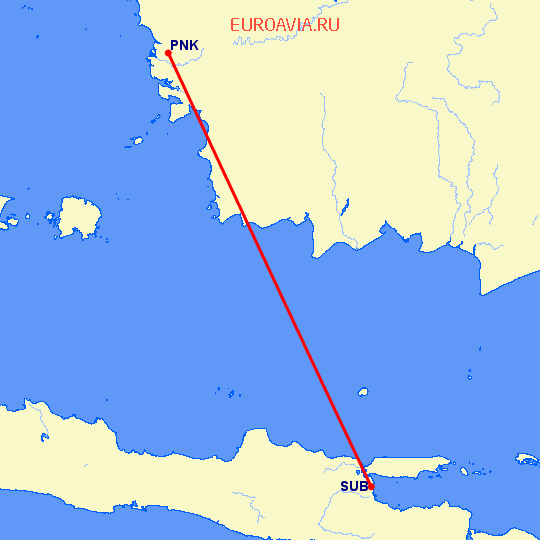 перелет Понтианак — Сурабайя на карте