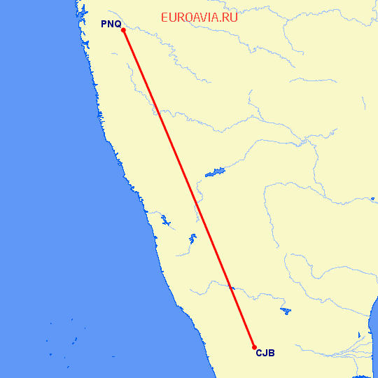 перелет Пуне — Коимбаторе на карте