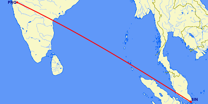 перелет Пуне — Сингапур на карте