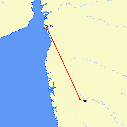 перелет Пуне — Сурат на карте