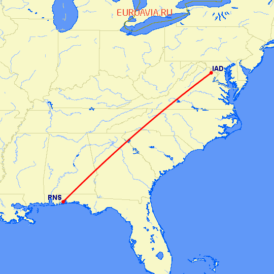 перелет Pensacola — Вашингтон на карте