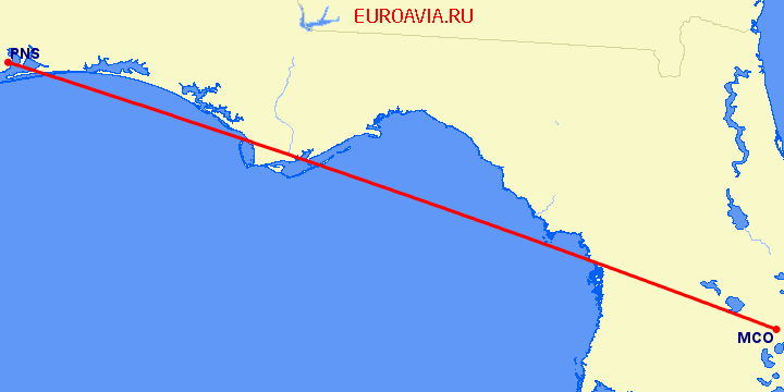 перелет Pensacola — Орландо на карте