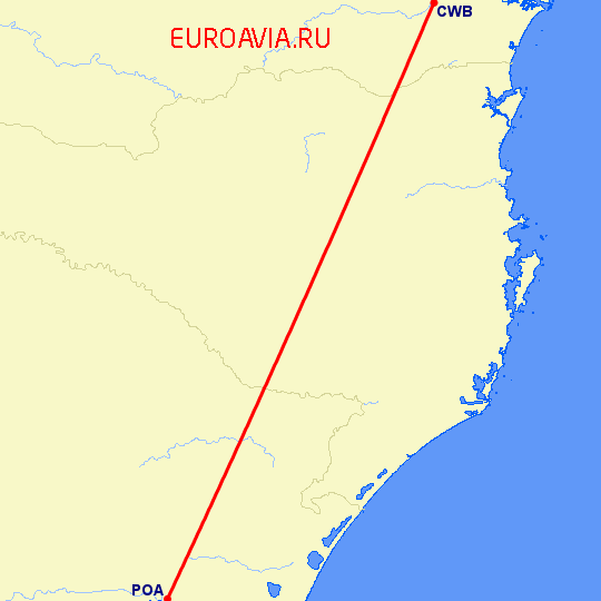 перелет Порто Алегре — Куритиба на карте
