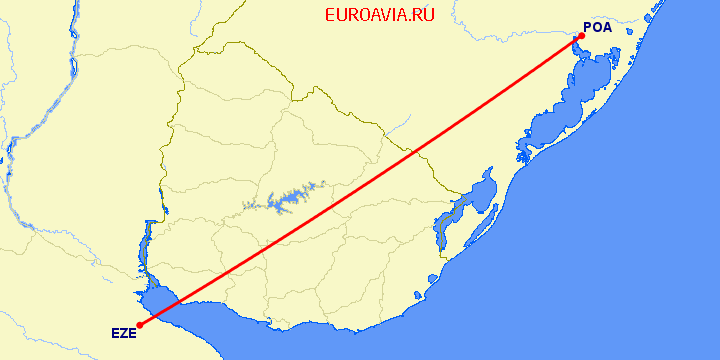перелет Порто Алегре — Буэнос Айрес на карте