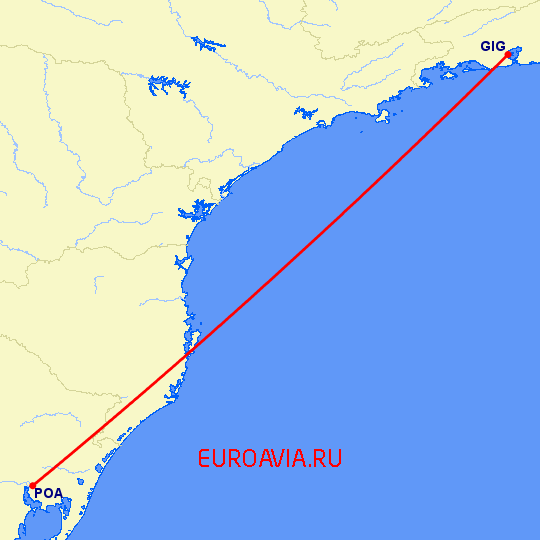 перелет Порто Алегре — Рио-де-Жанейро на карте