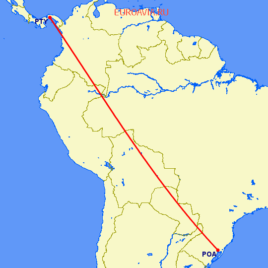 перелет Порто Алегре — Панама Сити на карте