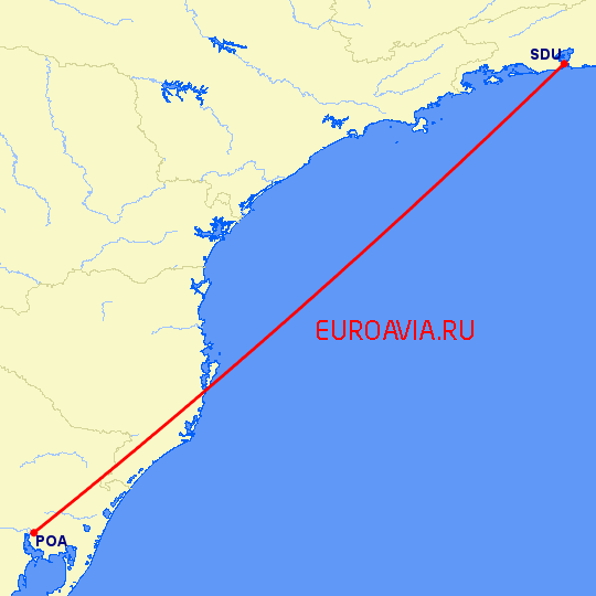 перелет Порто Алегре — Рио Де Жанейро на карте