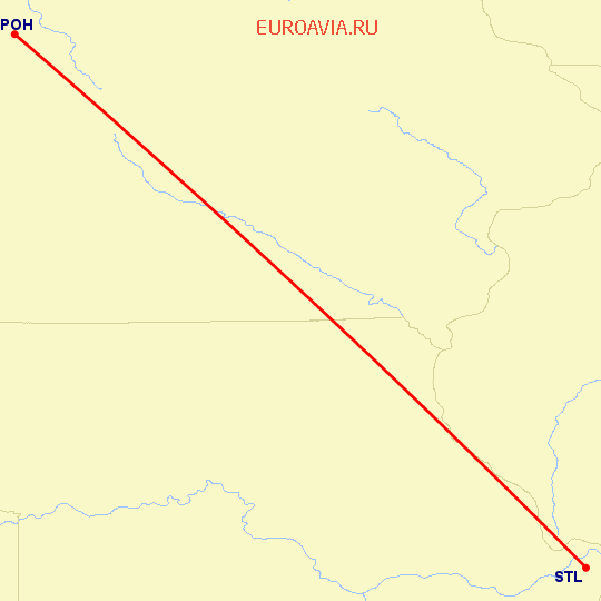 перелет Pocahontas — Сент Луис на карте