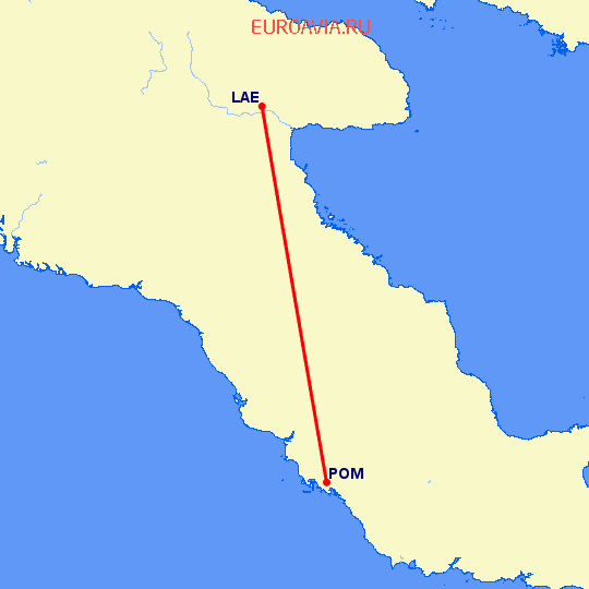 перелет Порт Морсби — Lae на карте