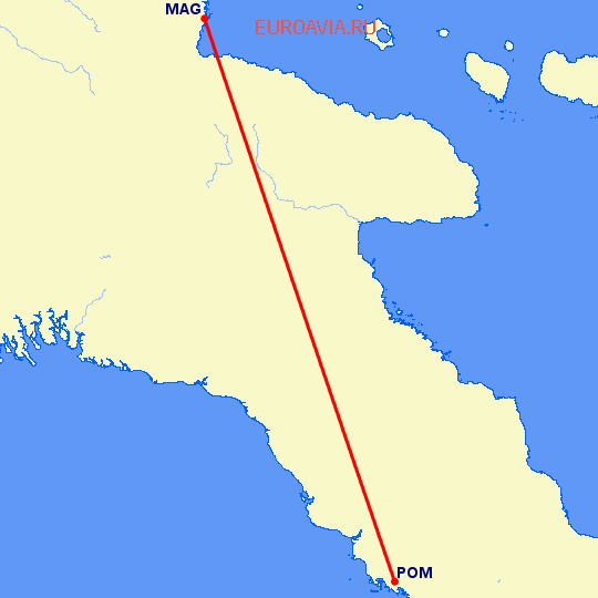 перелет Порт Морсби — Маданг на карте