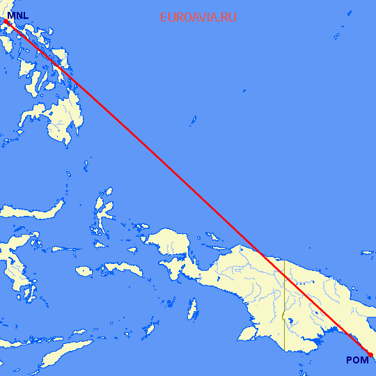 перелет Порт Морсби — Манила на карте