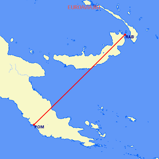 перелет Порт Морсби — Рабаул на карте