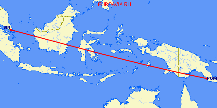 перелет Порт Морсби — Сингапур на карте