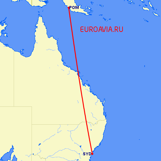 перелет Порт Морсби — Сидней на карте