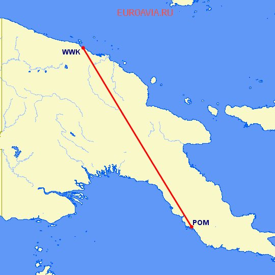 перелет Порт Морсби — Вевак на карте