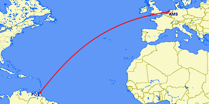 перелет Port Of Spain — Амстердам на карте