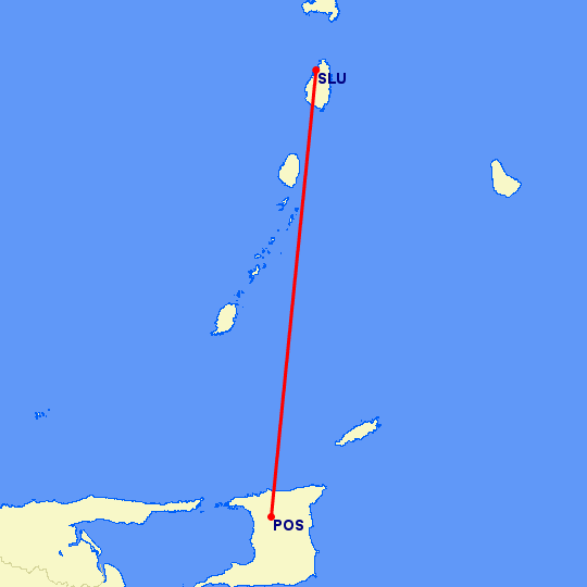 перелет Port Of Spain — Castries на карте