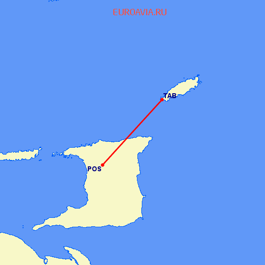 перелет Port Of Spain — Tobago на карте