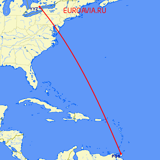 перелет Port Of Spain — Торонто на карте