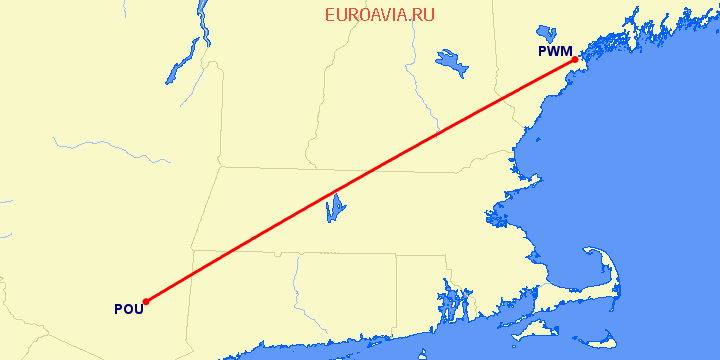 перелет Poughkeepsie — Портленд на карте