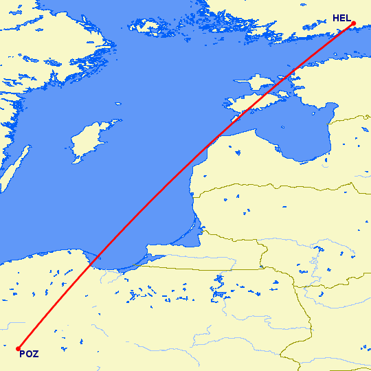 перелет Познань — Хельсинки на карте