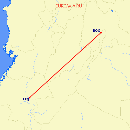 перелет Попайан — Богота на карте