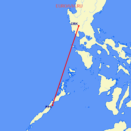 перелет Puerto Princesa — Angeles City на карте