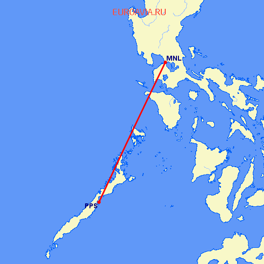 перелет Puerto Princesa — Манила на карте