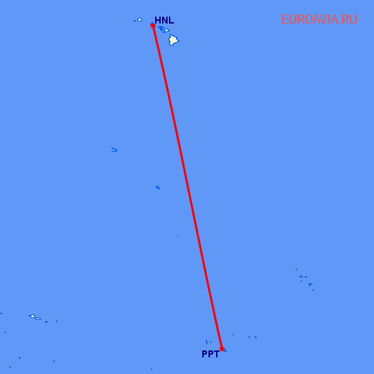 перелет Папеэте — Гонолулу на карте