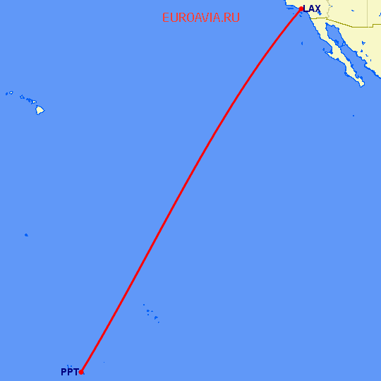 перелет Папеэте — Лос Анджелес на карте