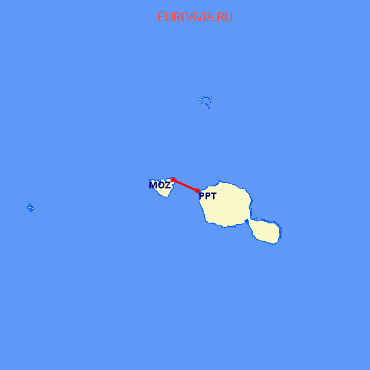 перелет Папеэте — Moorea на карте