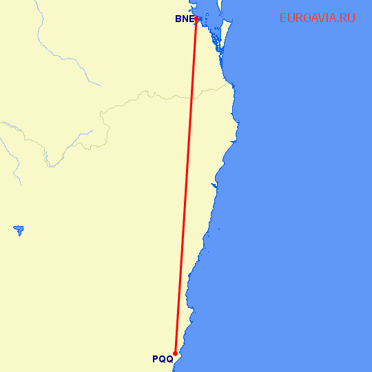 перелет Порт Макгуайр — Брисбен на карте