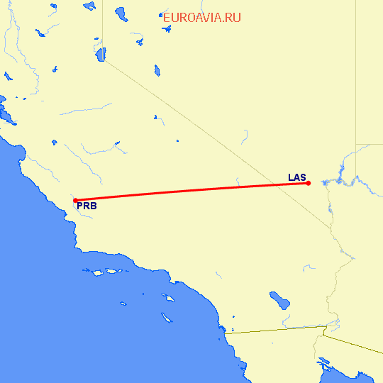 перелет Paso Robles — Лас Вегас на карте