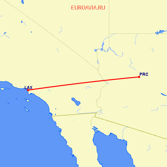 перелет Prescott — Лос Анджелес на карте