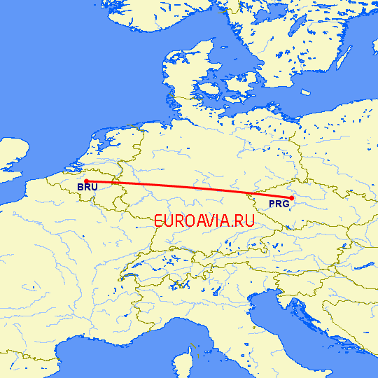 перелет Прага — Брюссель на карте
