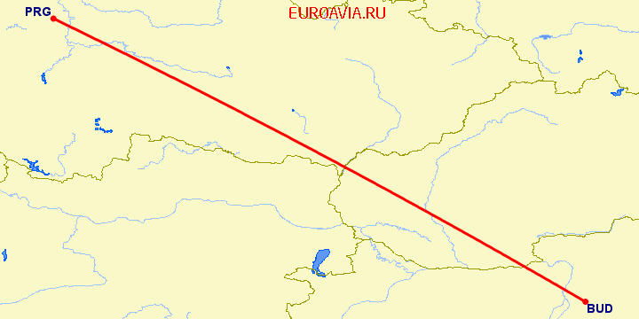 перелет Прага — Будапешт на карте