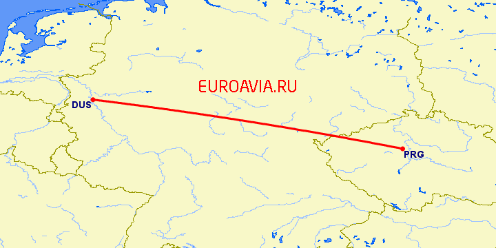 перелет Прага — Дюссельдорф на карте