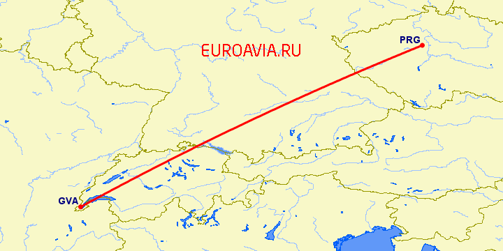 перелет Прага — Женева на карте