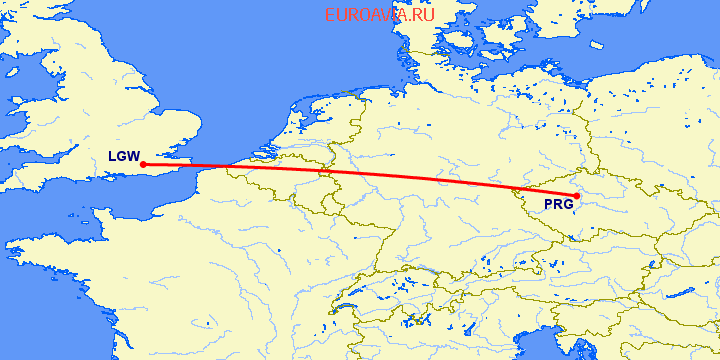 перелет Прага — Лондон на карте