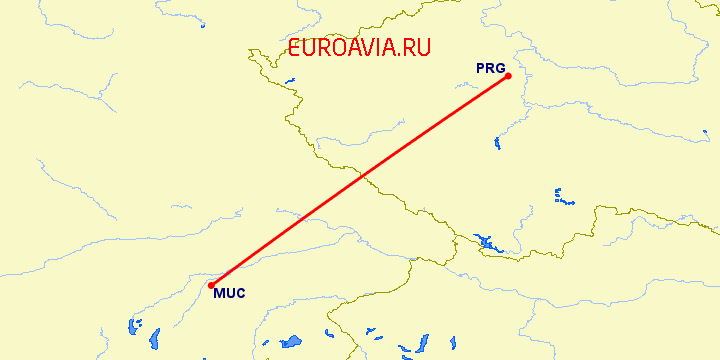 перелет Прага — Мюнхен на карте