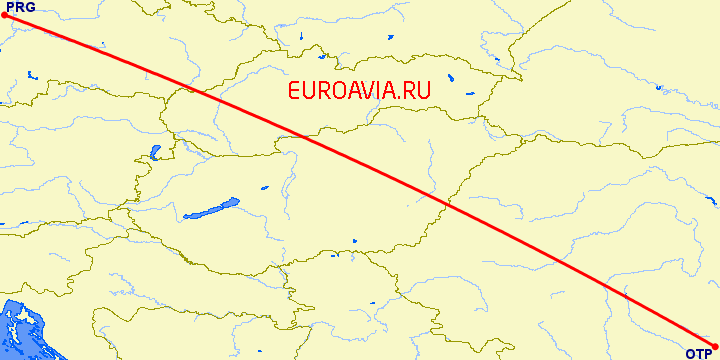 перелет Прага — Бухарест на карте