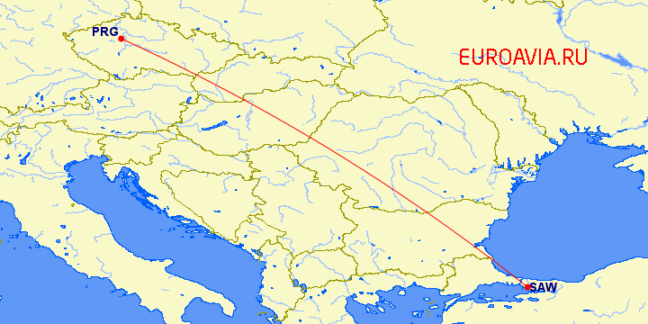 перелет Прага — Стамбул на карте