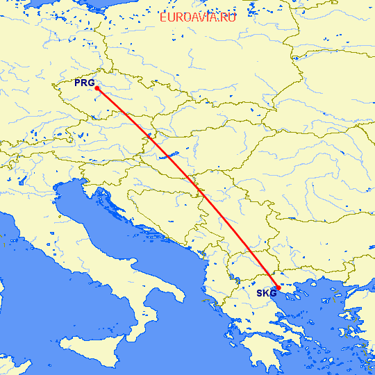 перелет Прага — Салоники на карте
