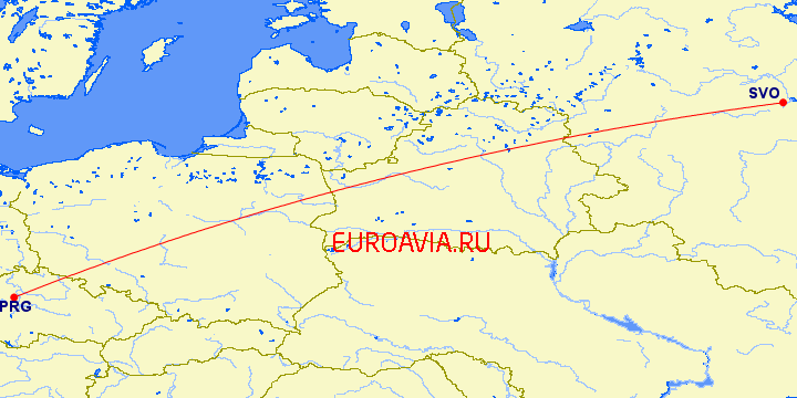 перелет Прага — Москва на карте