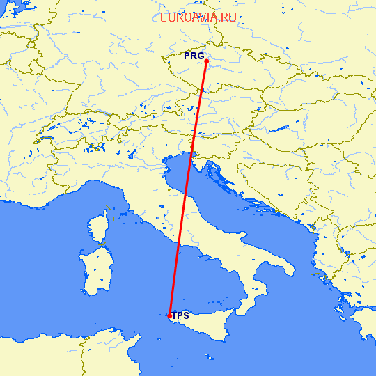 перелет Прага — Тапини на карте