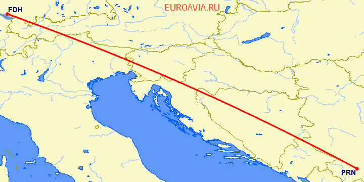 перелет Приштина — Фридрихсхафен на карте