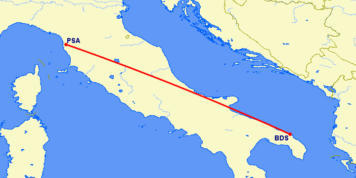 перелет Пиза — Бриндизи на карте